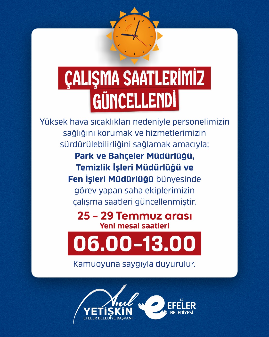 BAŞKAN YETİŞKİN’DEN SICAK HAVALARA KARŞI ÖNLEM