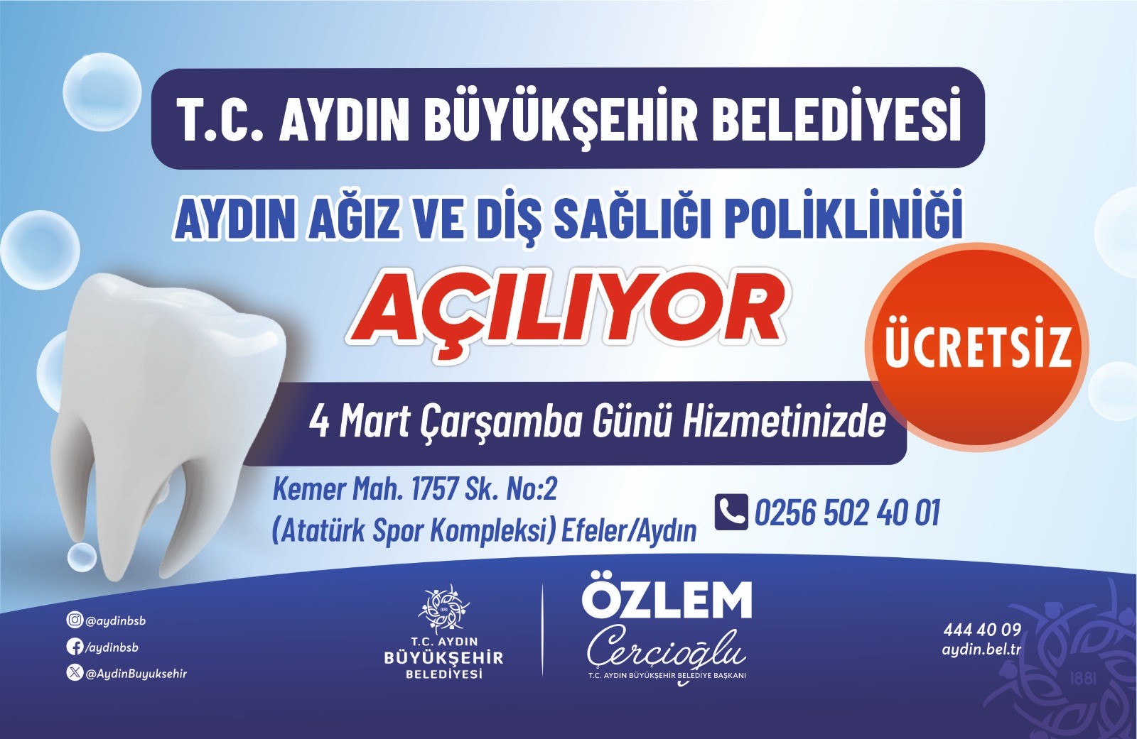 Aydın Büyükşehir Belediyesi’nden Merkeze Ücretsiz Diş Polikliniği Müjdesi