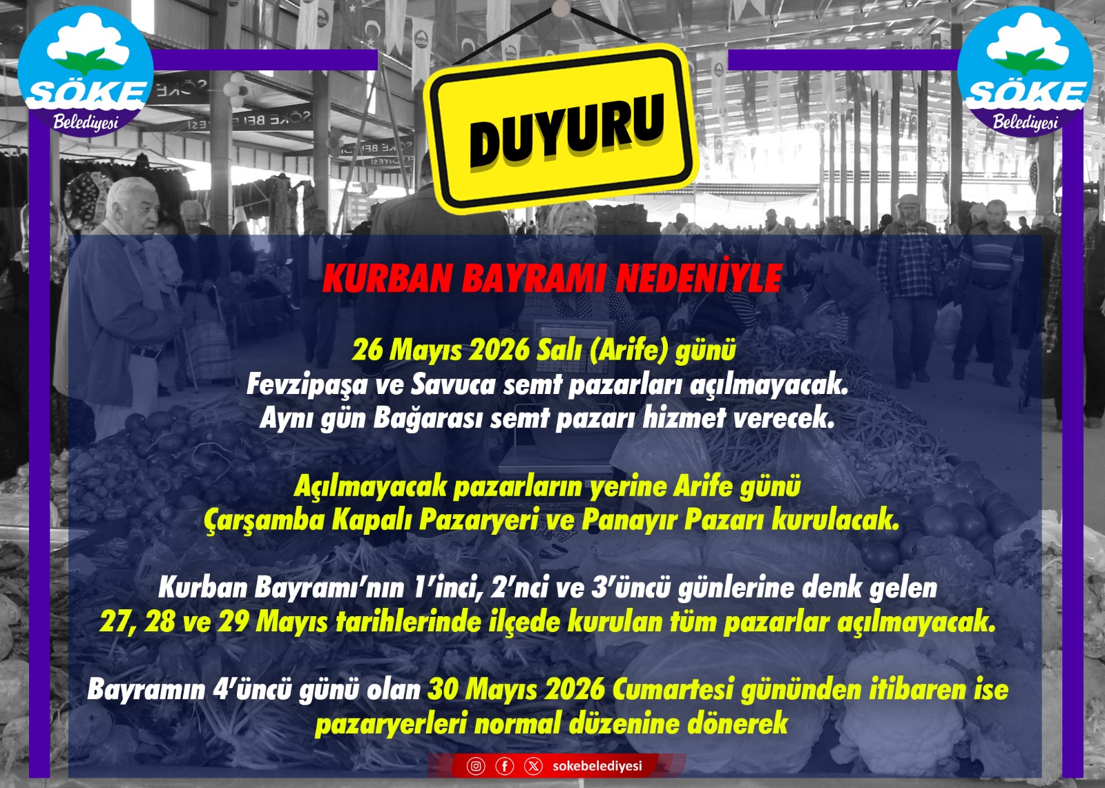 Kurban Bayramı’nda Söke’de Pazaryeri Düzeni Belli Oldu