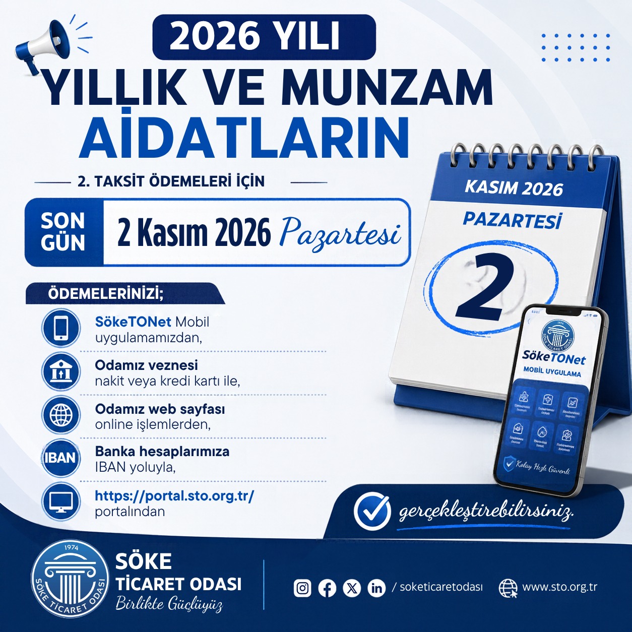 Söke Ticaret Odası’ndan aidat uyarısı! Son ödeme tarihi 2 Kasım